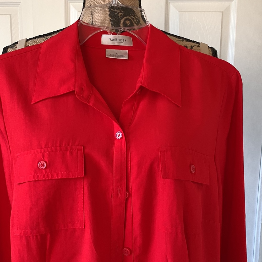 Van Heusen Soft Button Down Red Blouse. Front Poc… - image 1